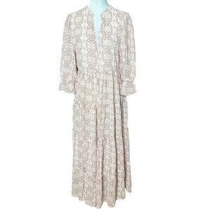 Elan Chania Pink Aztec Print Tiered Maxi Dress. Size Large